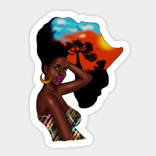 Afro African Woman with Africa map Hair Sticker